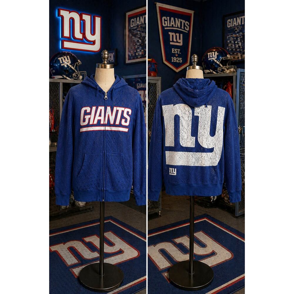 NY Giants Mesh Zip Jacket Women’s Medium NFL Blue Big Logo Hoodie